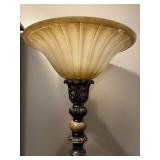Traditional Torchiere Floor Lamp with Ornate Bronze Base and Glass Shade