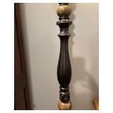 Traditional Torchiere Floor Lamp with Ornate Bronze Base and Glass Shade