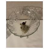 Crystal Compote Dish with Brass Base and 10 Textured Glass Tumblers