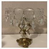 Crystal Compote Dish with Brass Base and 10 Textured Glass Tumblers