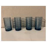 Crystal Compote Dish with Brass Base and 10 Textured Glass Tumblers