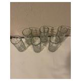 Crystal Compote Dish with Brass Base and 10 Textured Glass Tumblers