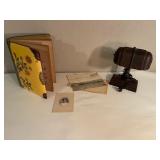 Antique Photo Album with Victorian Photographs and Vintage Desk Lamp