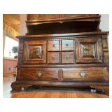 Vintage Wood Hutch with Glass Display and Storage Drawers