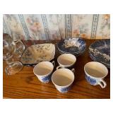 Assorted Drinkware and Blue & White Shakespeare Country Dishware Set