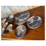 Assorted Drinkware and Blue & White Shakespeare Country Dishware Set