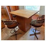 Kitchen Island Table with Storage and 3 Swivel Bar Stools