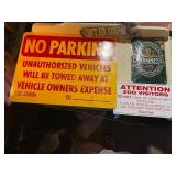 Collection of 4 Metal Signs Including No Parking, Zoo Warning, Guinness, and Can