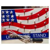 Lot of 2 Wall Clocks and United We Stand Flag Lighted Sign