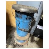 Vintage Blue Metal Parlor Stove with Ornate Detailing