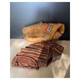 Pair of Used Leather Baseball Gloves Rawlings and Hutch