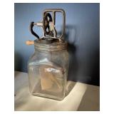 Antique Stoneware Jug and Glass Butter Churn with Hand Crank