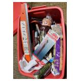 Assorted Painting Tools and Brushes in Red Storage Bin