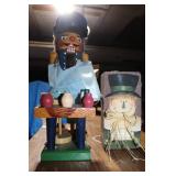 Wooden Nutcracker Figure and Painted Scarecrow Decoration Set