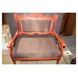 Vintage Carved Wood Armchair with Upholstered Seat and Back