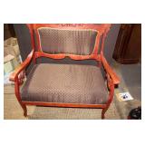 Vintage Carved Wood Armchair with Upholstered Seat and Back