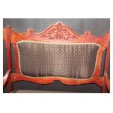 Vintage Carved Wood Armchair with Upholstered Seat and Back
