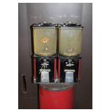 Vintage Double-Head Gumball Candy Machine on Red Pedestal Stand