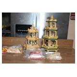 Set of 2 Wooden Multi-Tier Christmas Pyramids with Figures and Accessories