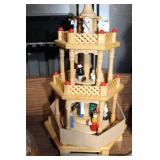 Set of 2 Wooden Multi-Tier Christmas Pyramids with Figures and Accessories
