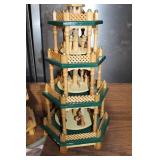 Set of 2 Wooden Multi-Tier Christmas Pyramids with Figures and Accessories