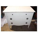 White Vintage 3-Drawer Wooden Dresser with Brass Handles