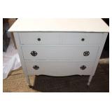 White Vintage 3-Drawer Wooden Dresser with Brass Handles