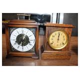 Pair of Vintage Wooden Mantel Clocks with Brass Accents
