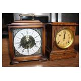 Pair of Vintage Wooden Mantel Clocks with Brass Accents