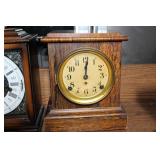 Pair of Vintage Wooden Mantel Clocks with Brass Accents