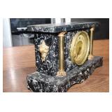 Antique Black Marble Mantel Clock with Brass Accents