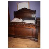 Dark Wood King Size Bed Frame with Carved Details
