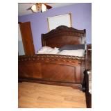Dark Wood King Size Bed Frame with Carved Details