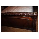 Dark Wood King Size Bed Frame with Carved Details