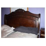 Dark Wood King Size Bed Frame with Carved Details