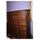Carved Wood Bedroom Chest with 12 Drawers and Ornate Detailing