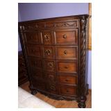 Carved Wood Bedroom Chest with 12 Drawers and Ornate Detailing