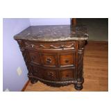 Marble Top Ornate Wood Chest with Drawers