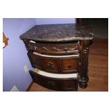 Marble Top Ornate Wood Chest with Drawers