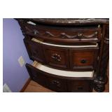 Marble Top Ornate Wood Chest with Drawers