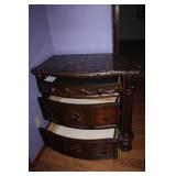 Marble Top Ornate Wood Chest with Drawers