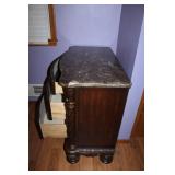 Marble Top Ornate Wood Chest with Drawers