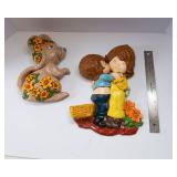 Set of Two 1970s Hand-Painted Ceramic Wall Hangings