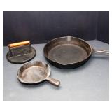 Set of 2 Cast Iron Pans & Cast Iron Charcoal Companion Press