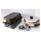 Enamel Roaster & Stainless Liquid Core Electric Skillet