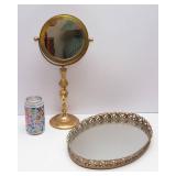 Mirrored Tray with Vanity Mirror – Brass Base