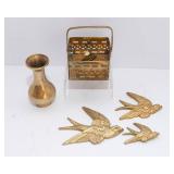 Brass Items Collection – Wall Birds, Vase, and Basket