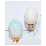 Two Sun Catchers and Two Stone Eggs on Stands