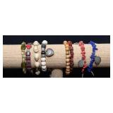 Set of 7 Stone and Glass Bead Bracelets