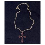 Unique Antique-Style Cross Necklace – Red Stone Accents